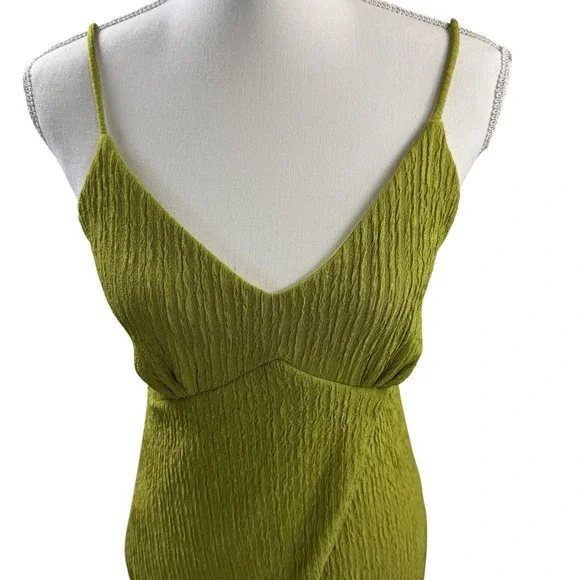 Lulu Chartreuse Green Faux Wrap Midi Dress Tie Back Size Medium D14100 - Picture 9 of 16